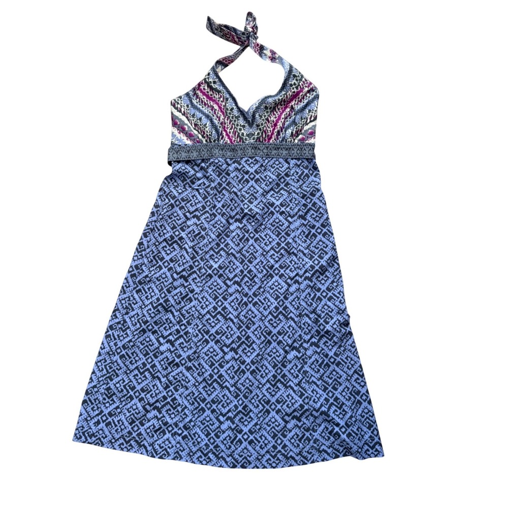 Athleta Womens Purple Geometric Print Halter Neck Dress Size 4 Smocked Back